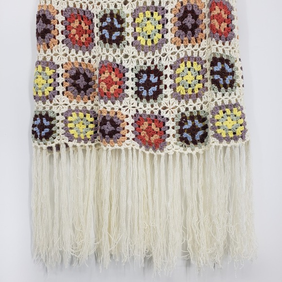 POL Crochet Square Knit Maxi Skirt Size L Tassel Fringe Boho Grandma Core Cream - Picture 9 of 11